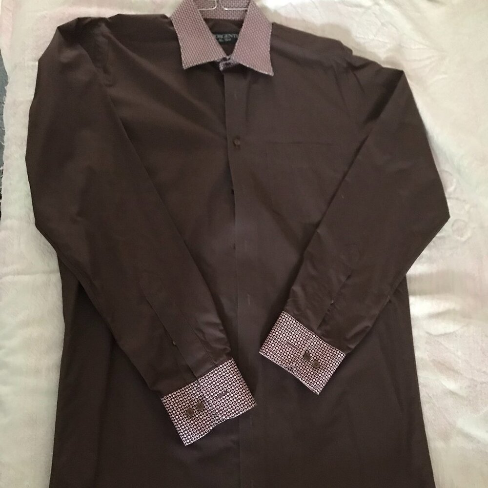 Giorgenti New York Brown Men Custom Shirt with Geometric Collar